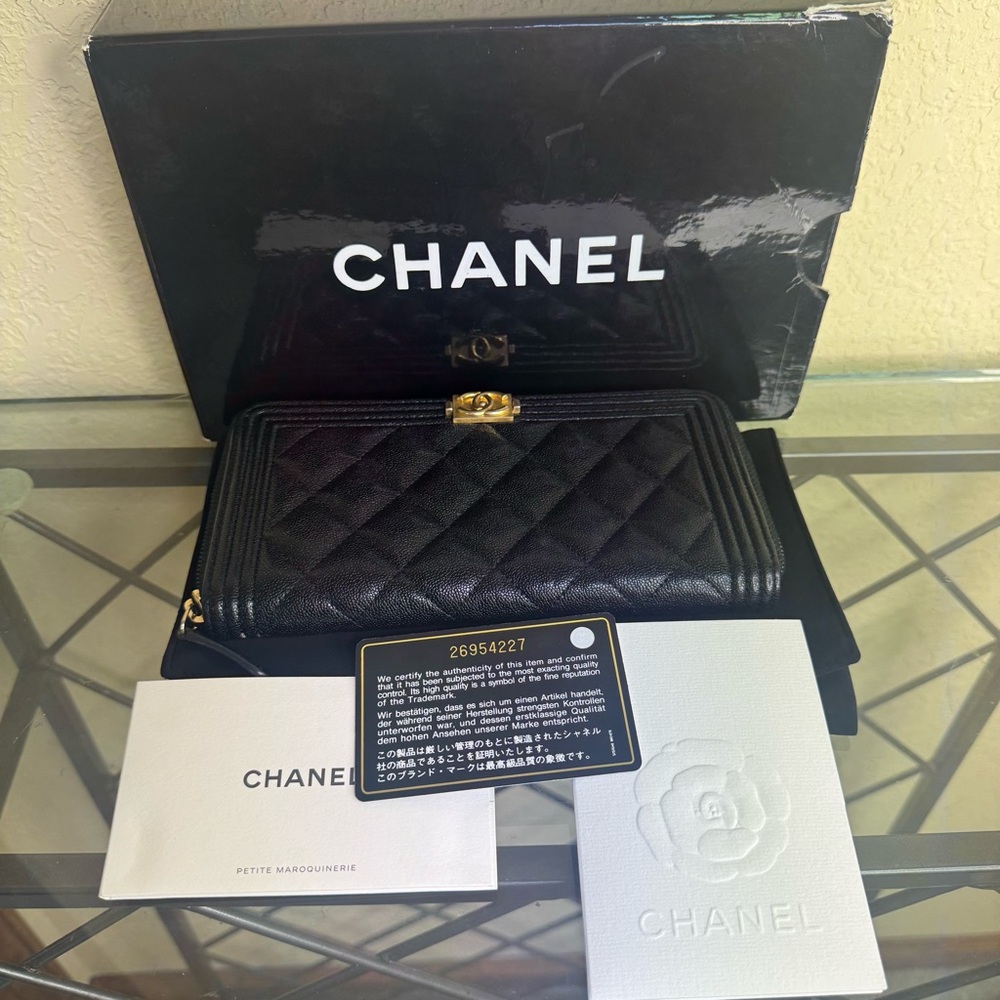 CHANEL Black Quilted Caviar Leather Boy Long Zipped Wallet - Picture 3 of 13